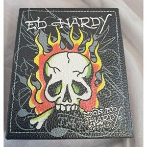 New Ed Hardy Men's Eagle Bifold Wallet Black Id Window And Skull Valet Tray Box